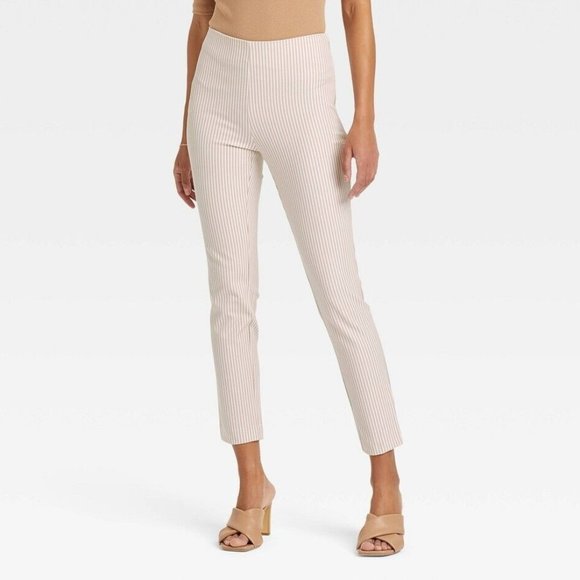 A New Day Pants High Rise Slim Fit Ankle Beige White Stripe NWT - Picture 1 of 12